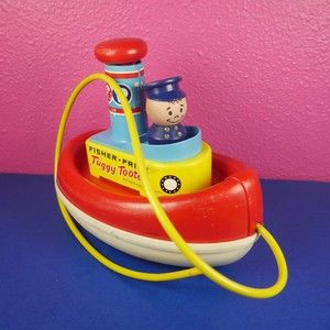 Fisher Price 1967 Tuggy Tooter Tug Boat Pull Toy Captain Cord DOESN'T WHISTLE